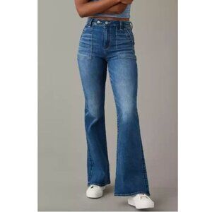American Eagle Next Level Super High-waisted Flare Jean Medium Wash Sz 8 Long